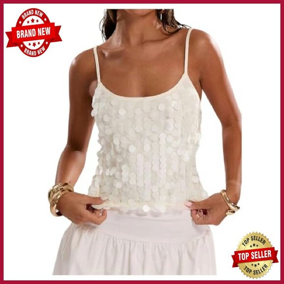 Sparkly Sequin Spaghetti Strap Scoop Neck Camisole Top Women's Summer Party - Picture 2 of 7